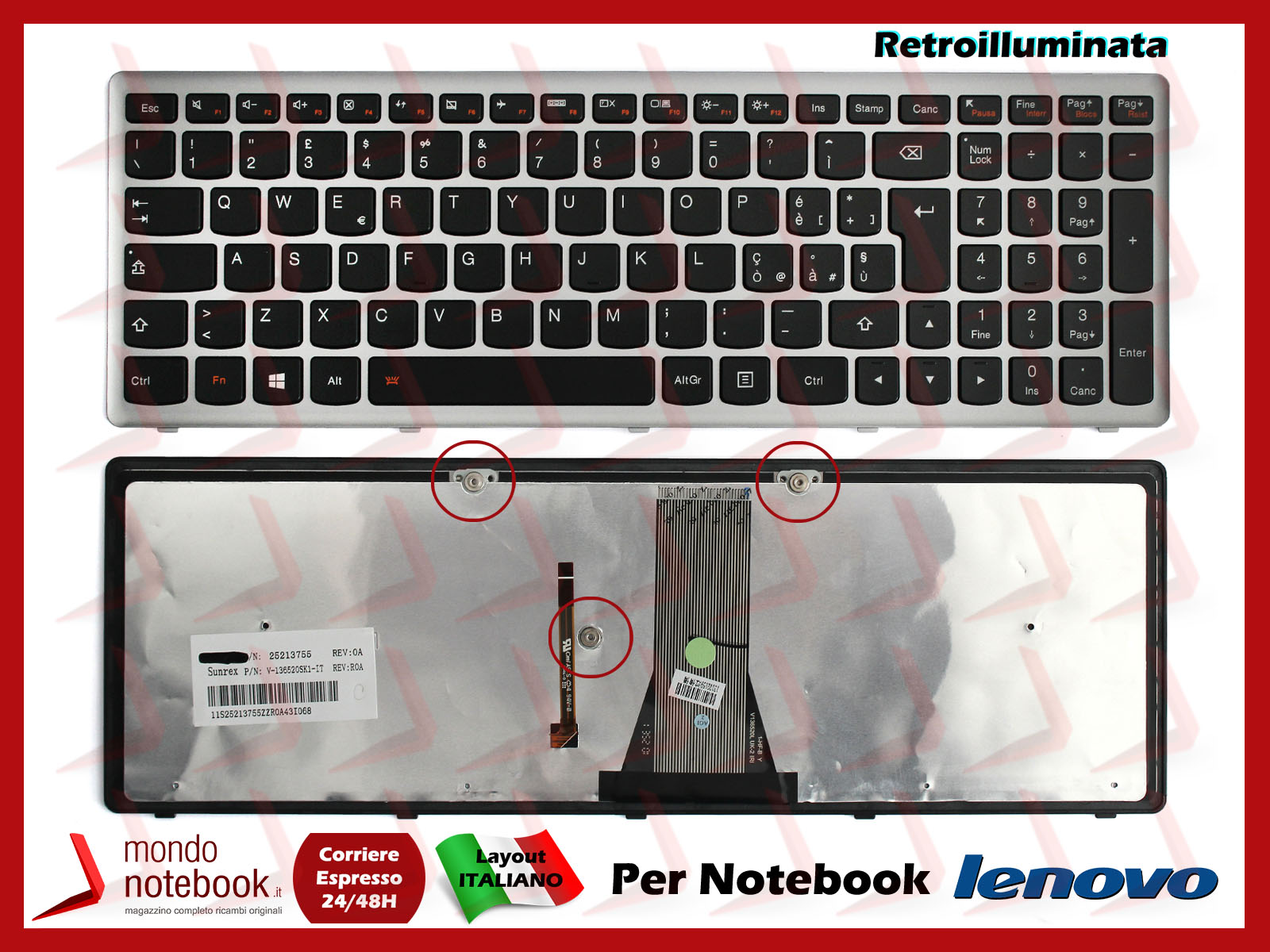 Keyboard Notebook LENOVO Backlit 25212983 25212984 25212985