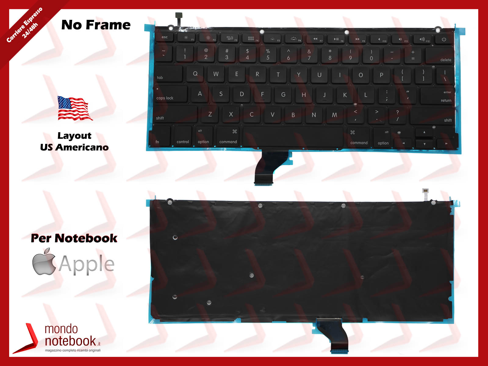 new net Keyboards - Tastiera Italiana Compatibile per Notebook Mac Book Air 13 A1369 (Late 2010 - Mid 2011) A1466 (Mid 2012 - Mid 2013 - Early 2014 - Early 2015) Retroilluminata - Senza Frame