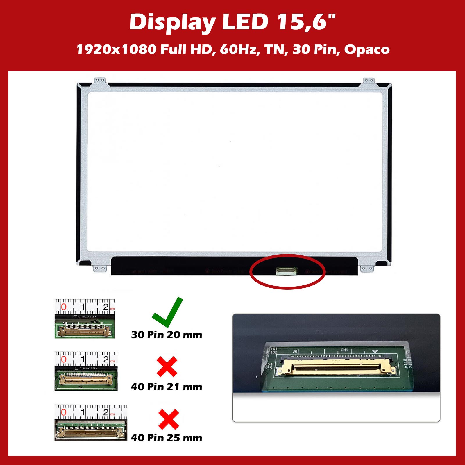 Dalle écran 15.6 Pouces LED IPS LP156WF6(SP)(B6) - 1920x1080, Connecteur 30 Pins - Neuve