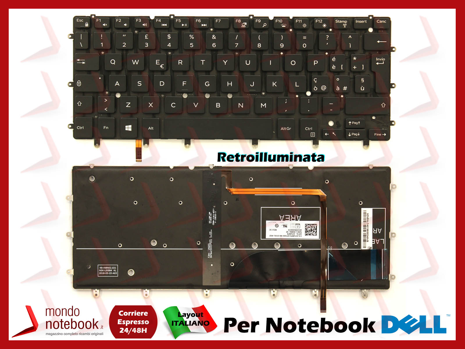 Tastiera Di Ricambio Retroilluminata Per Dell XPS 13 9343